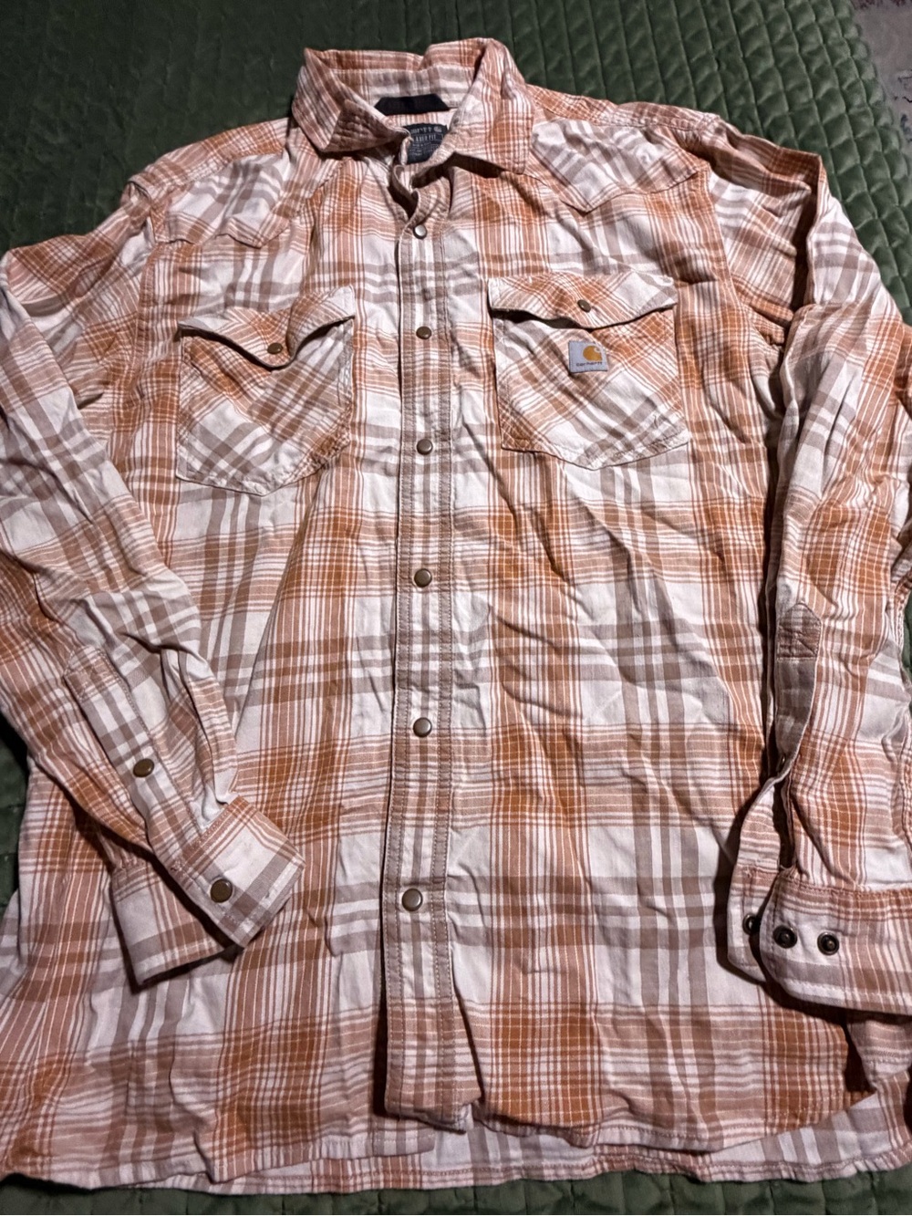 Carhartt‎ Rugged Flex Relaxed Fit Long-Sleeve Snap-Front Plaid Shirt Tan Large